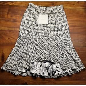 St. John Couture Women Black White Tweed Pull On Flounce Layered Skirt Sz 10 NEW